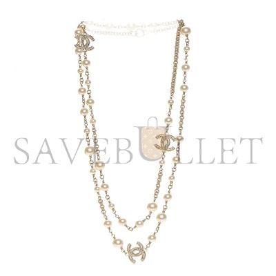 CHANEL PEARL CC LONG NECKLACE LIGHT GOLD 213657